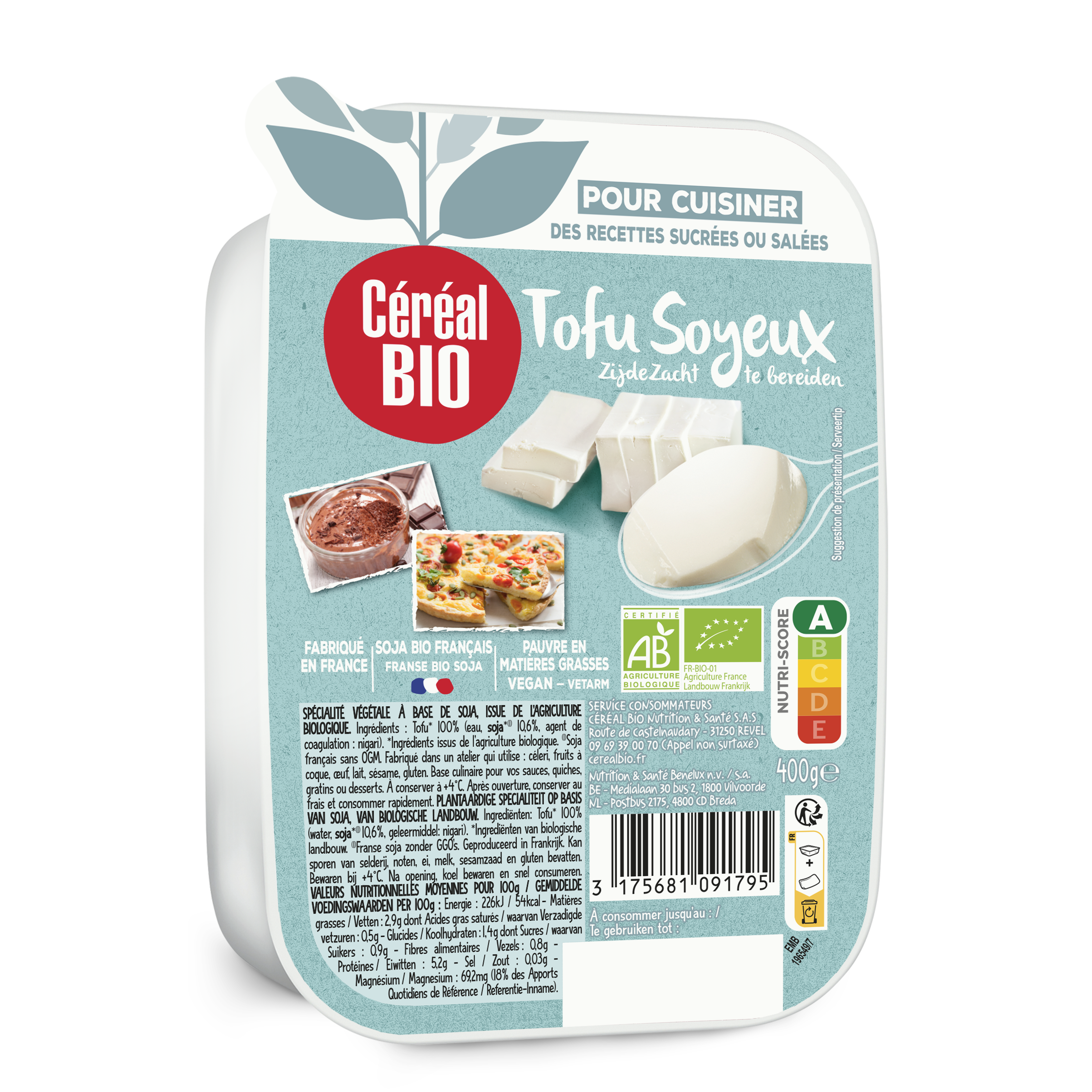 Barquette de tofu soyeux Céréal bio