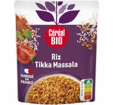 Plat cuisiné, riz Tikka Massala tomates soja raisins secs saveurs indiennes