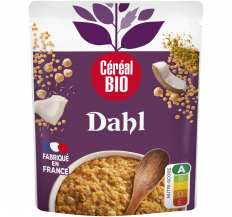 plat cuisiné DAHL lentilles corail, pois chiches, lait de coco et cumin saveurs indiennes