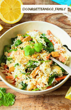 Riz sauté au tofu nature et aux légumes