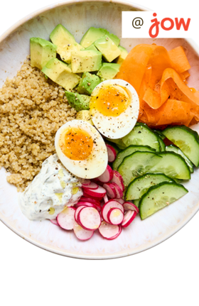 Image bowl quinoa & oeuf mollet, carottes, avocat, concombre