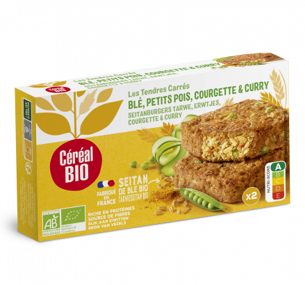 TENDRES CARRÉS DE BLÉ petits pois, courgettes, curry 