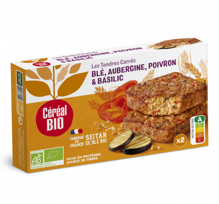 TENDRES CARRÉS DE BLÉ aubergine, poivron, basilic