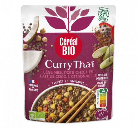 plat cuisiné CURRY THAÏ légumes pois chiches lait coco citronnelle saveurs de thaïlande 