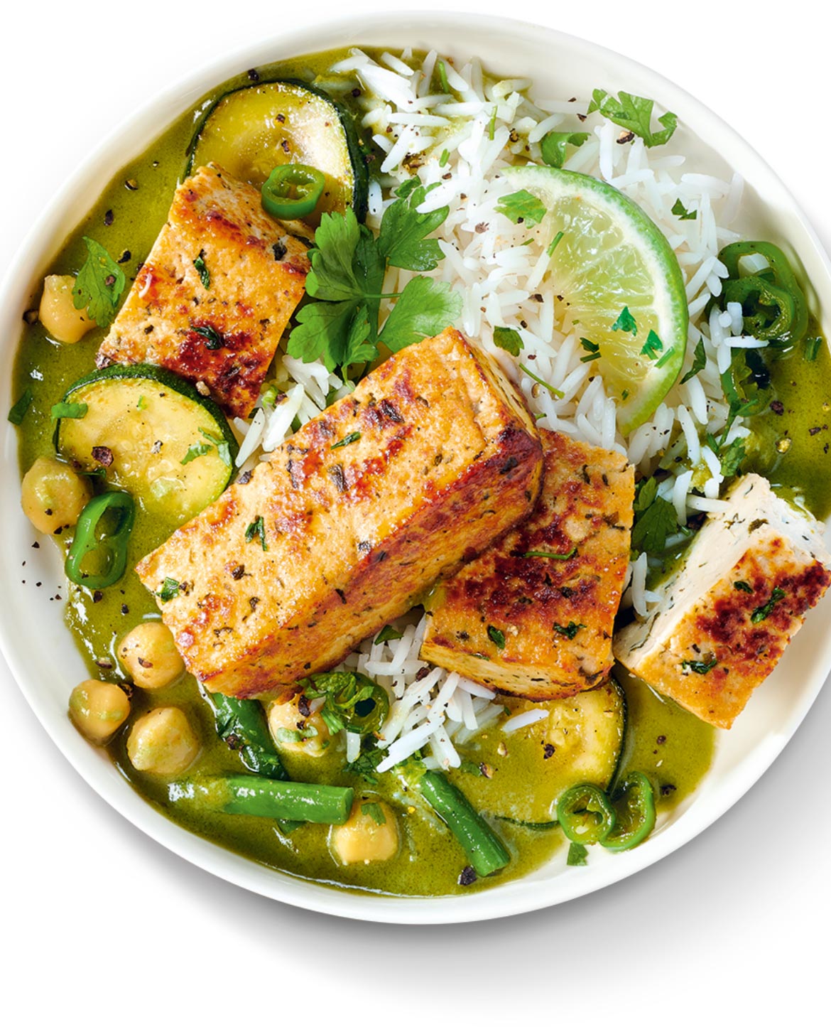 tofu aux herbes curry vert